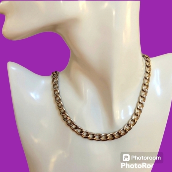 SILVERTONE Heavyweight Cuban Link Metal Choker Unisex Hip Hop Necklace - Picture 1 of 4
